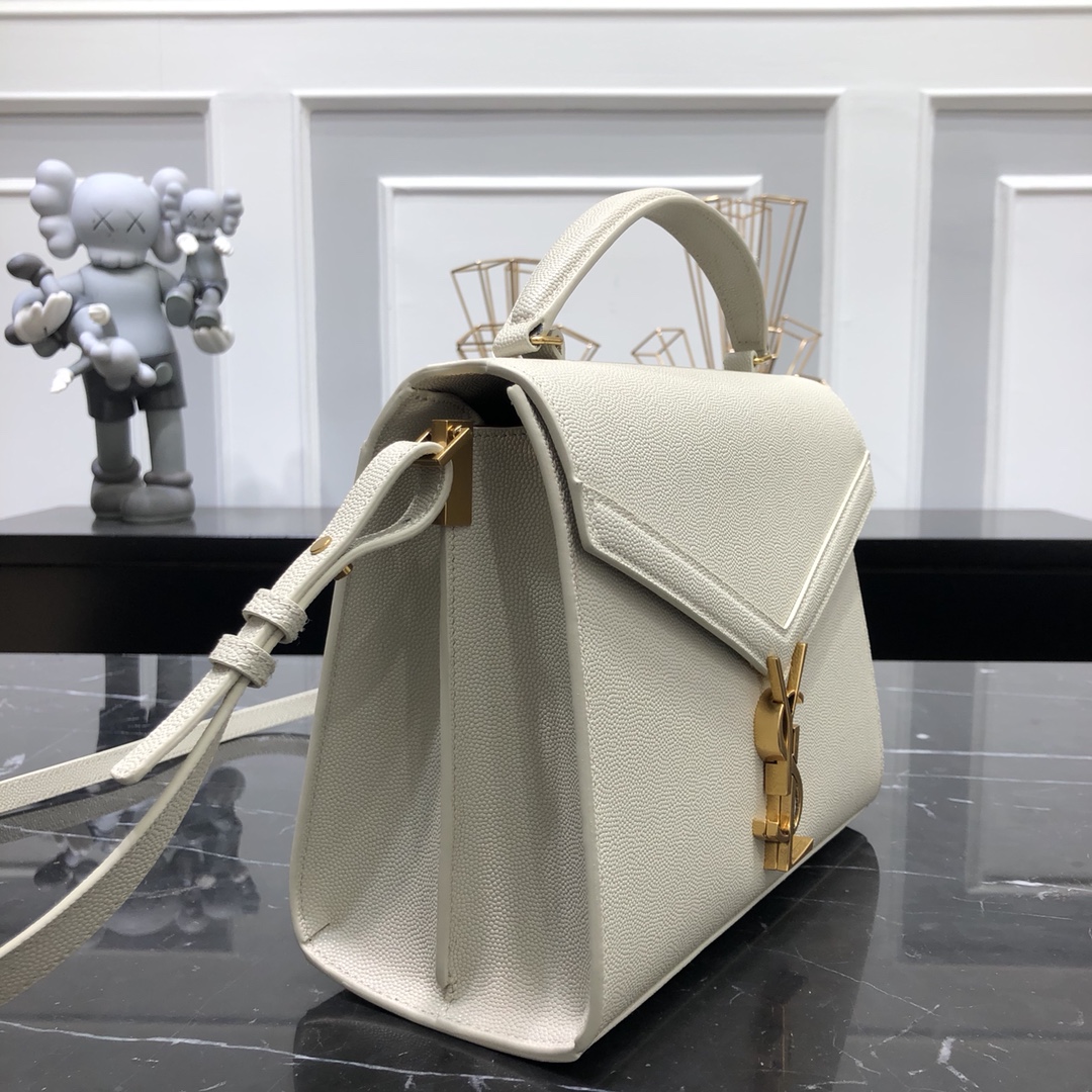 Saint Laurent Cassandera Grained Embossed Calfskin Handbag Shoulder Bag White 623931